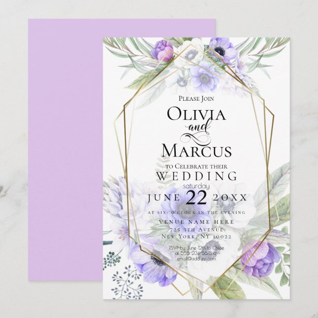 Wedding | Violet Anemone Flower Frame Invitation (Front/Back)