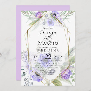 Wedding   Violet Anemone Flower Frame Invitation