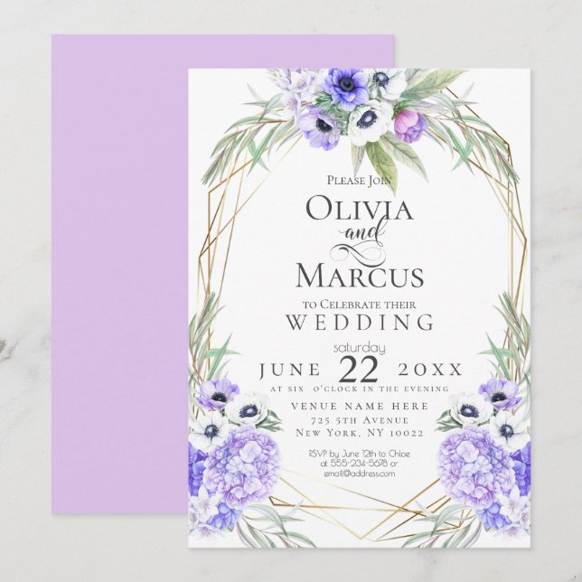 Wedding | Violet Anemone Flowers Invitation (Front/Back)