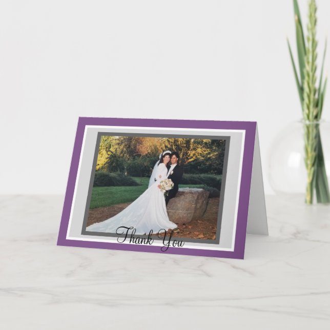 Wedding Violet Grey Photo Thank You Cards (Front)