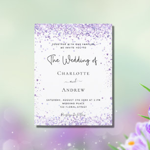 Wedding violet lavender glitter script invitation postcard
