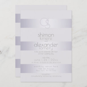 Wedding   Violet-Silver  Shimmer Stripe Monogram3 Invitation