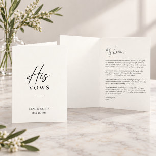 Wedding Vow Card for Him Personalised