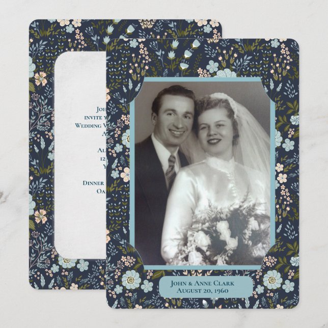Wedding Vow Renewal Ceremony floral photo frame Invitation (Front/Back)