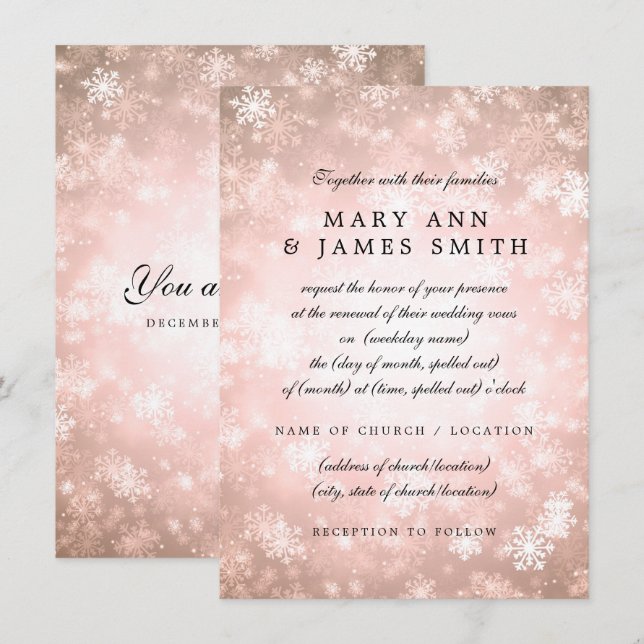 Wedding Vow Renewal Copper Winter Wonderland Invitation (Front/Back)