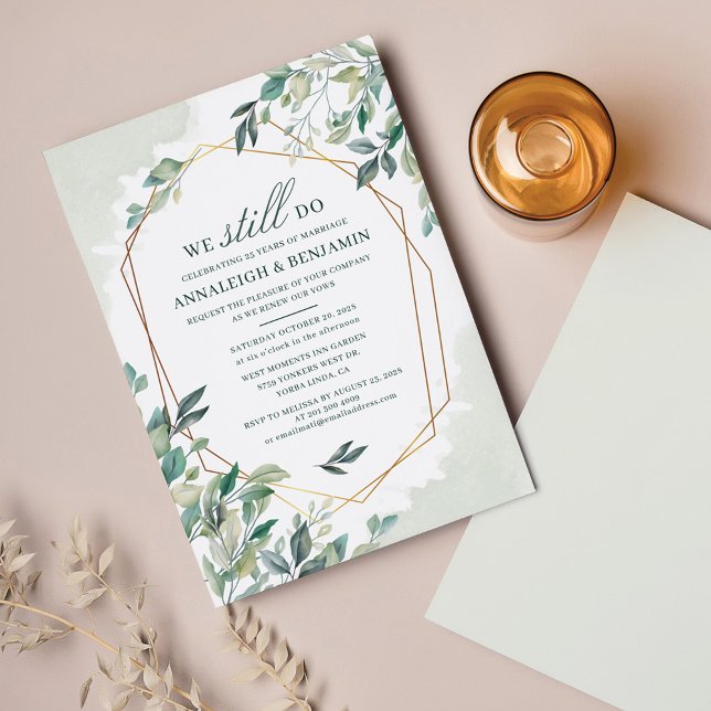 Wedding Vow Renewal Eucalyptus Anniversary Invitation (Wedding Vow Renewal Invitation Front and Back)