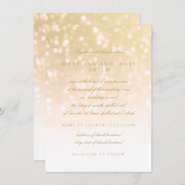 Wedding Vow Renewal Gold Bokeh Sparkle Lights Invitation (Front/Back)