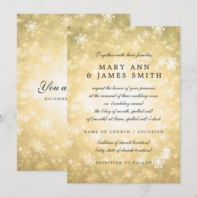 Wedding Vow Renewal Gold Winter Wonderland Sparkle Invitation (Front/Back)