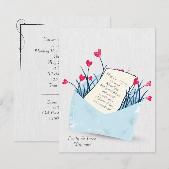 Wedding Vow Renewal heart flowers Invitation (Front/Back)