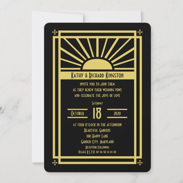 Wedding Vow Renewal Invitation -- Art Deco (Front)