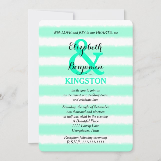 Wedding Vow Renewal Mint Watercolor Stripe Invitation (Front)
