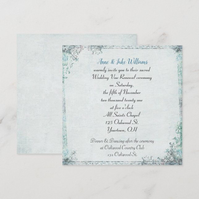 wedding vow renewal old-fashioned floral border invitation (Front/Back)