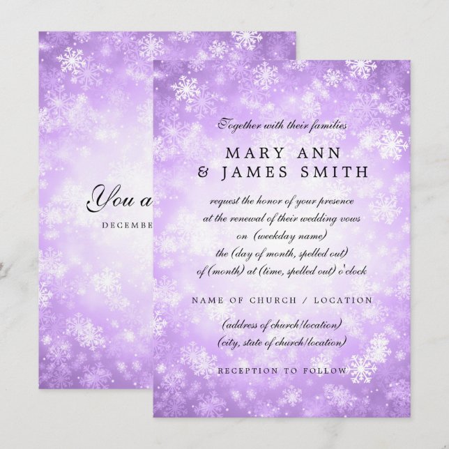 Wedding Vow Renewal Purple Winter Wonderland Invitation (Front/Back)