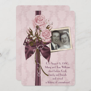 wedding vow renewal-rose and damask with photo invitation