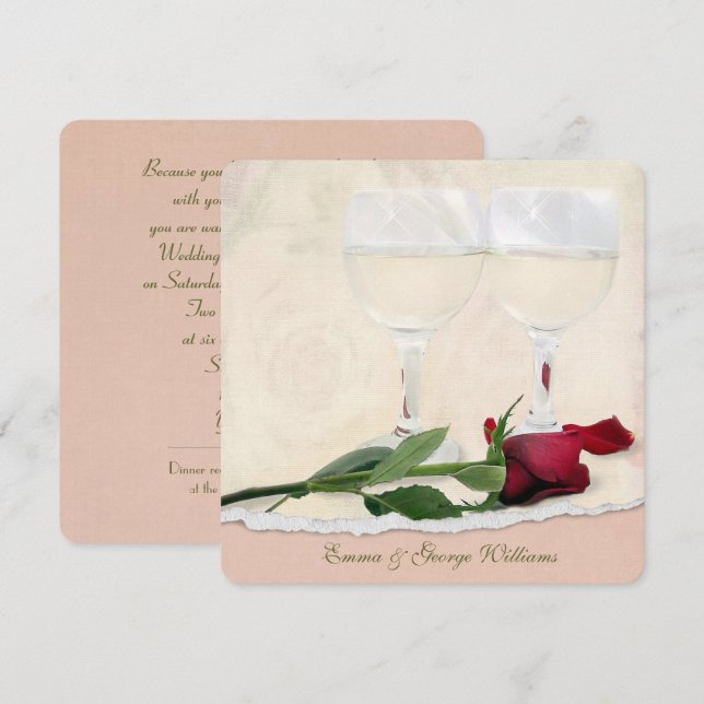 Wedding Vow Renewal Rose and Wine Invitation (Front/Back)