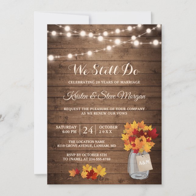 Wedding Vow Renewal | Rustic Autumn Fall Leaves Invitation (Front)