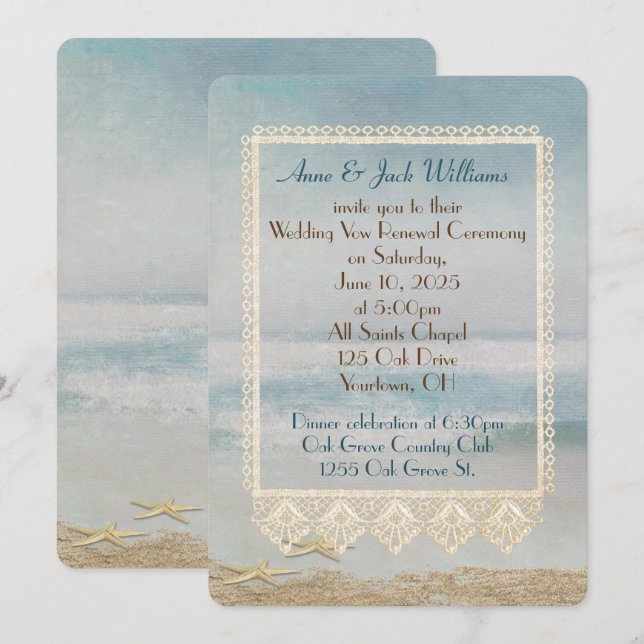 wedding vow renewal seashore design invitation (Front/Back)