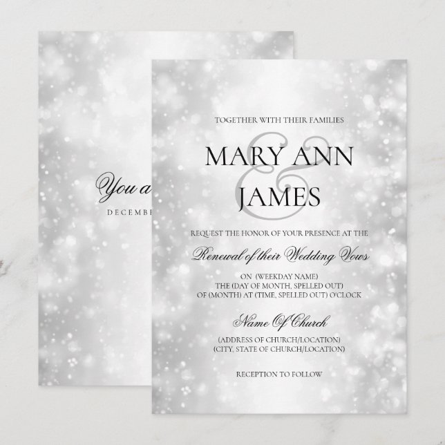 Wedding Vow Renewal Silver Shimmer Lights Invitation (Front/Back)