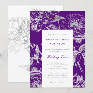 Wedding Vow Renewal Simple Floral Silver Purple Invitation