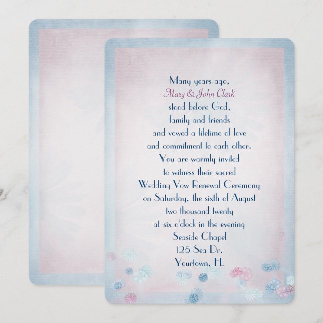 Wedding vow renewal-soft daisy border invitation (Front/Back)