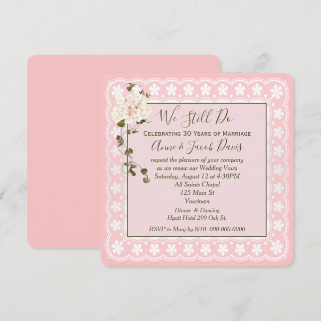 Wedding Vow Renewal Square Lace Invitation (Front/Back)