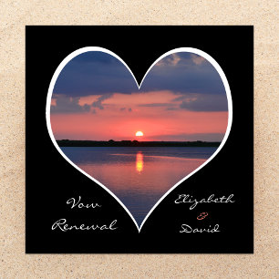 Wedding Vow Renewal Sunset in Heart on Black Invitation