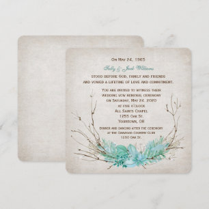 wedding vow renewal-turquoise floral twig bouquet invitation