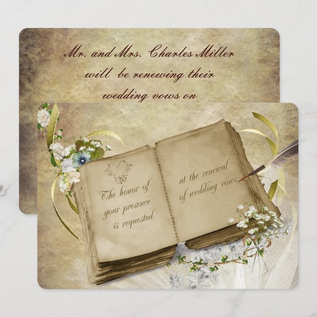 Wedding Vow Renewal vintage book Invitation (Front/Back)
