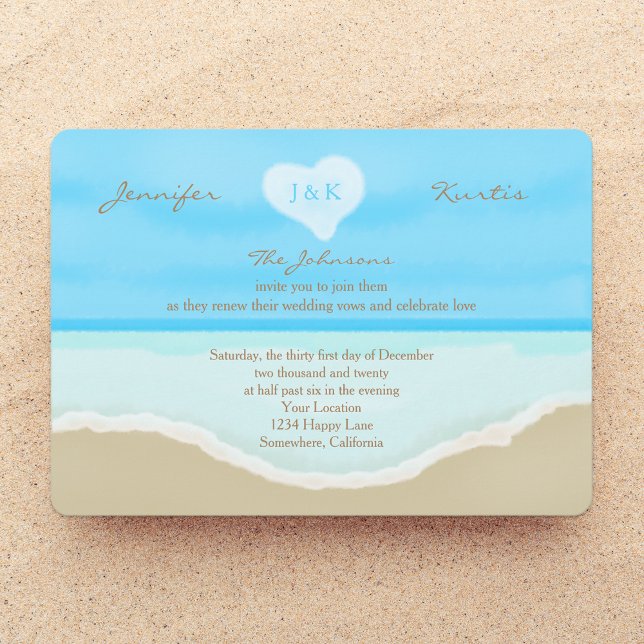 Wedding Vow Renewal Watercolor Beach Blue Invitation (Creator Uploaded)
