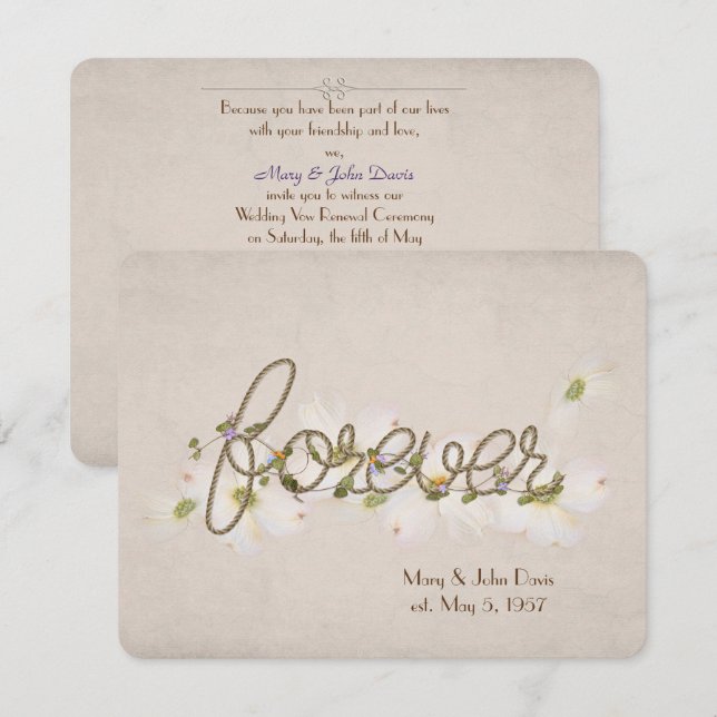 wedding vow renewal-word forever with flowers invitation (Front/Back)