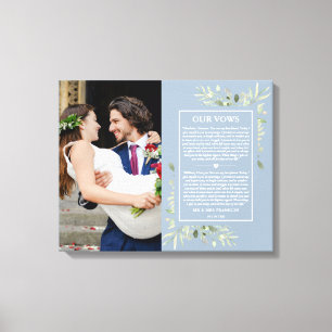 Wedding Vows Dusty Blue Greenery Photo Canvas Print