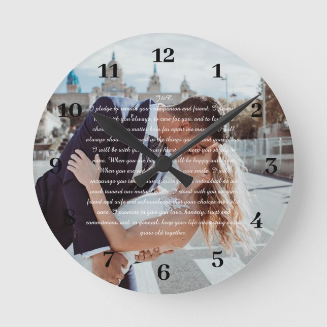 Wedding Vows Faux Wrapped Canvas Print Round Clock (Front)