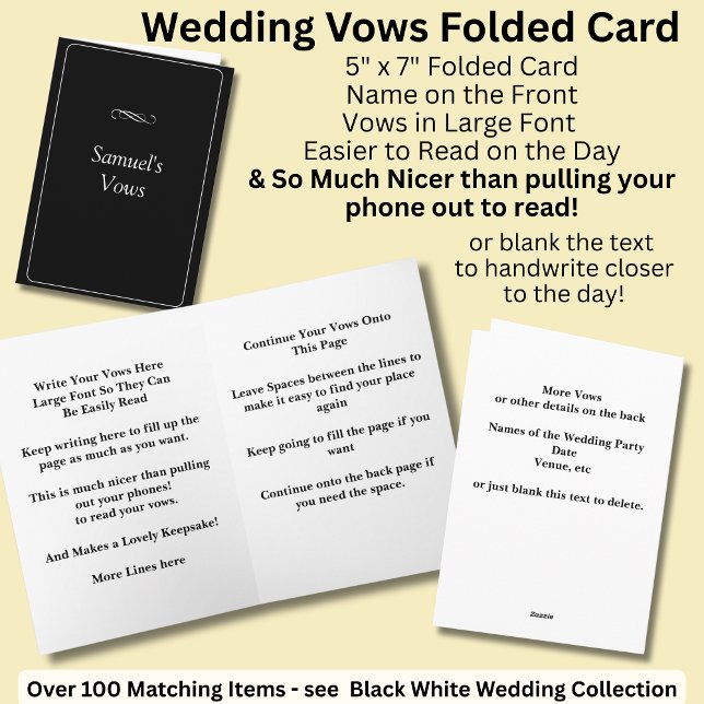 Wedding Vows Folded Card Black White (Creator Uploaded)