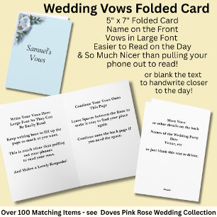 Wedding Vows Folded Card Blue Roses & Doves