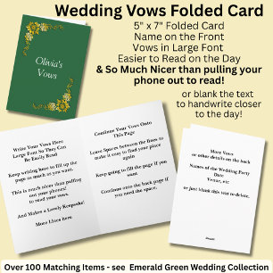 Wedding Vows Folded Card Emerald Green & Gold