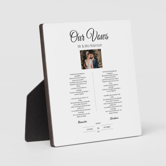 Wedding Vows Modern, Cute, Minimalist, Anniversary Plaque (Front)