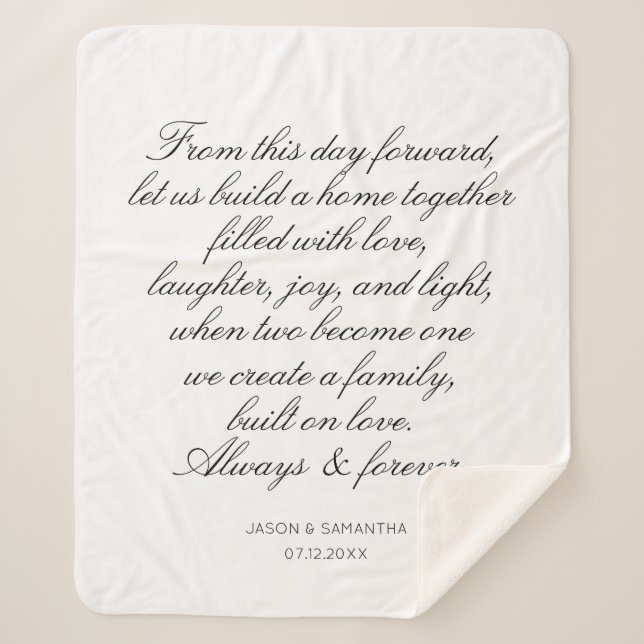 Wedding Vows Personalised Calligraphy Sherpa Blanket (Front)