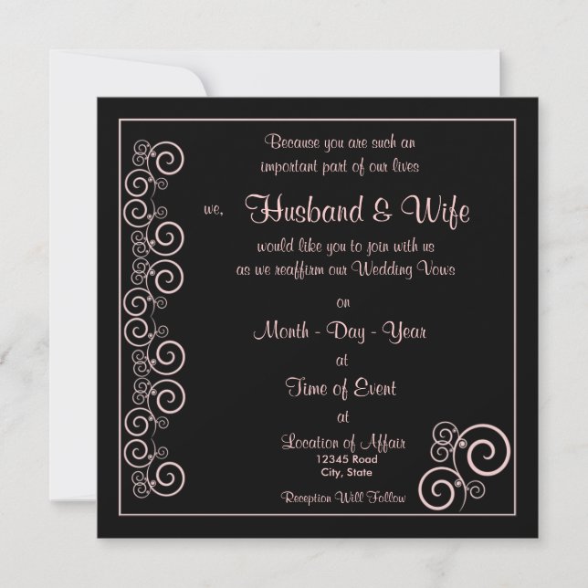 Wedding Vows Renewed - Black/Pink Spiral Invitation (Front)