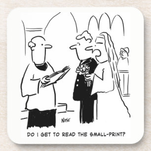 Wedding Vows Small Print Vicar and Bride Coaster