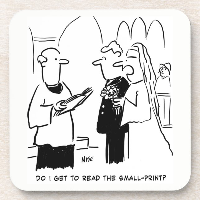 Wedding Vows Small Print Vicar and Bride Coaster (Front)