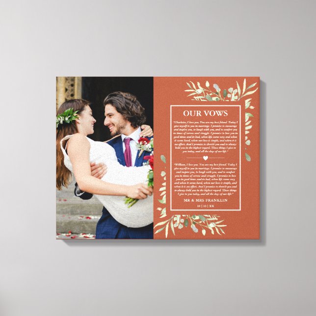 Wedding Vows Terracotta Greenery Photo  Canvas Print (Front)