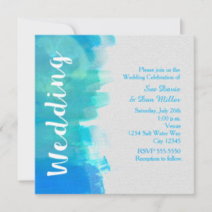 WEDDING Watercolor Beach Tropical Blue Invitation