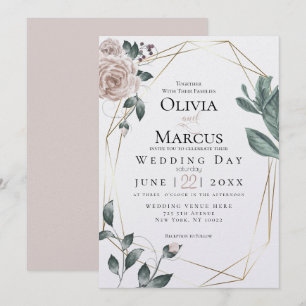 WEDDING   Watercolor Blush Dusty Rose Gold Invitation