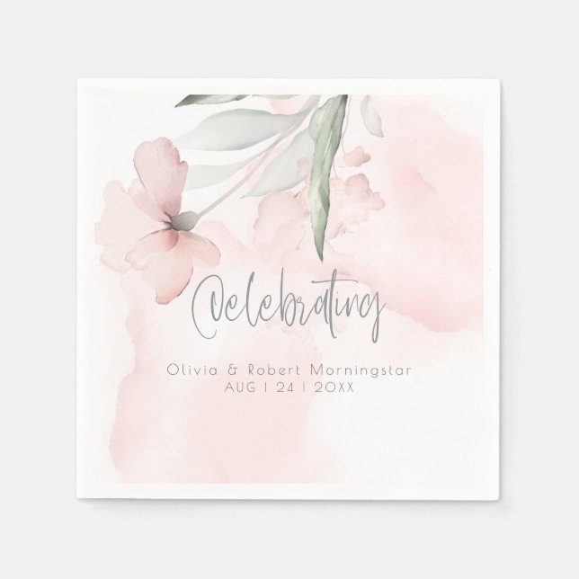 Wedding | Watercolor Blush Pink Wild Rose Napkins (Front)