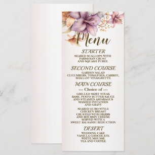 Wedding Watercolor Boho Pink Flowers Elegant Menu