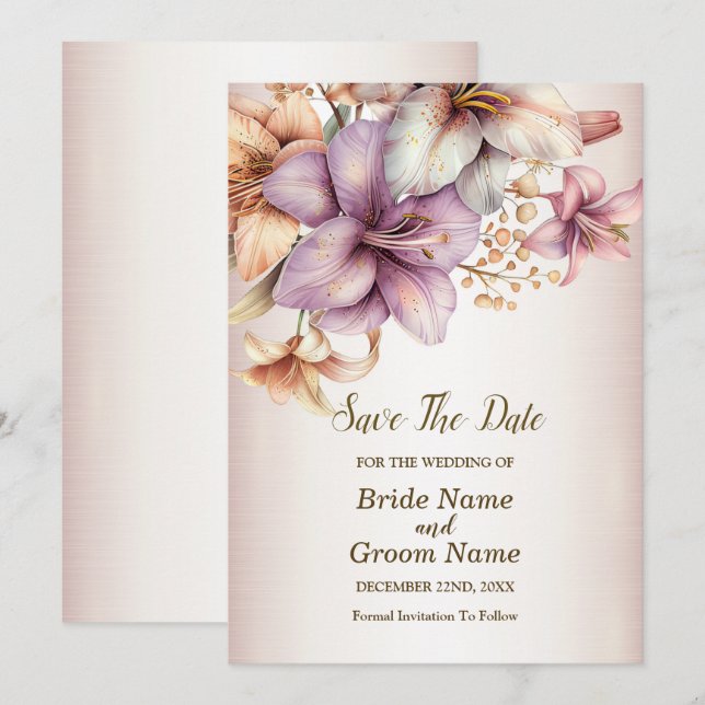 Wedding Watercolor Boho Pink Flowers Elegant Save The Date (Front/Back)