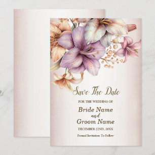 Wedding Watercolor Boho Pink Flowers Elegant Save The Date