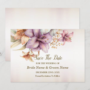 Wedding Watercolor Boho Pink Flowers Elegant Save The Date