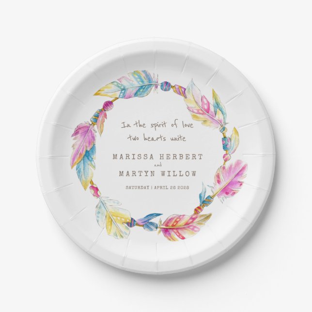 Wedding watercolor boho wreath custom plates (Front)