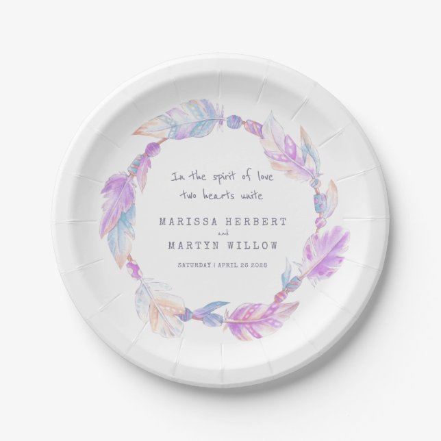 Wedding watercolor boho wreath purple plates (Front)